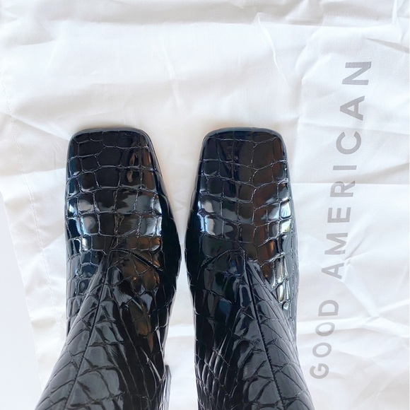 GOOD AMERICAN Black Croc Embossed Square Heel Boots NEW - Picture 7 of 10